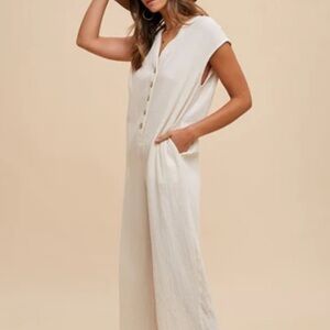 Zara Beige Button-Up Jumpsuit